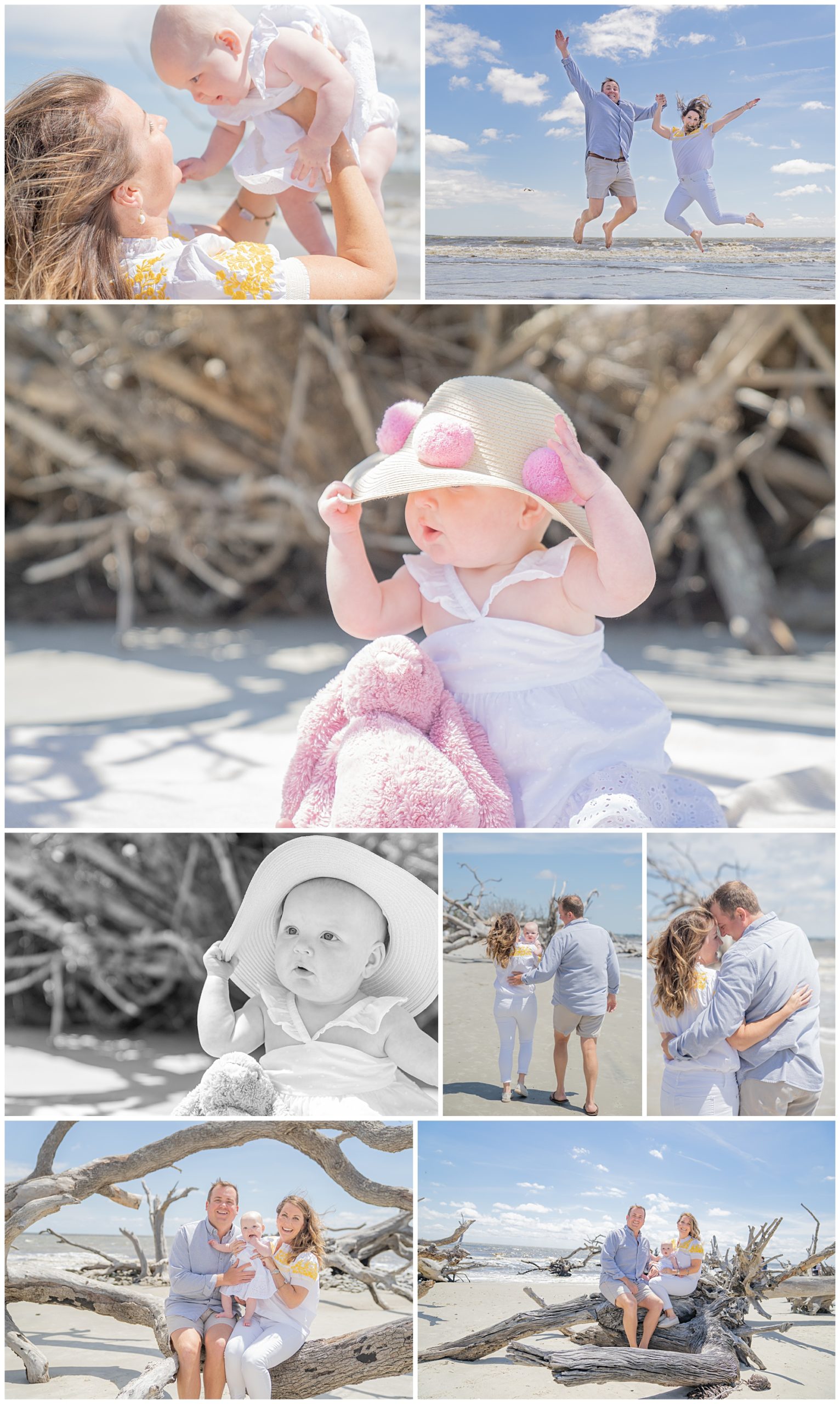 driftwood beach jekyll island family session with a laughing baby girl