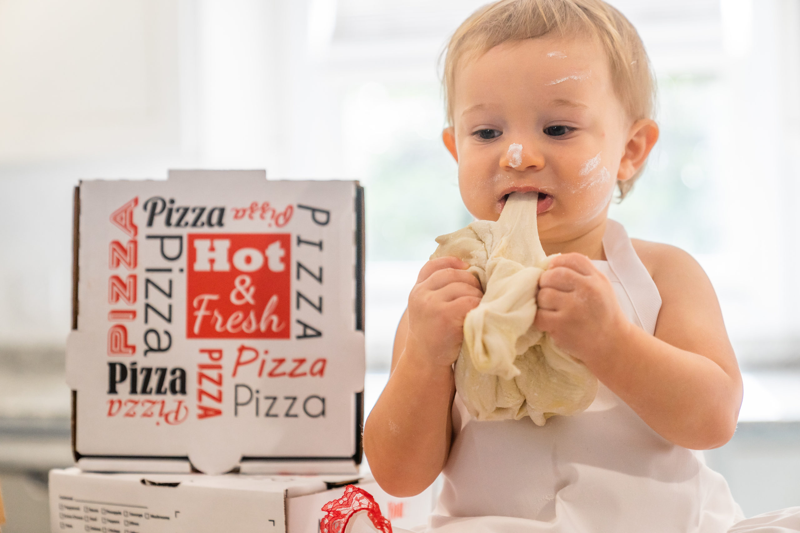 1st birthday session with pizza dough