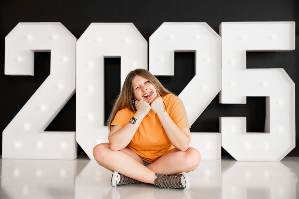 Camden County Georgia studio senior shoot with large numbers
