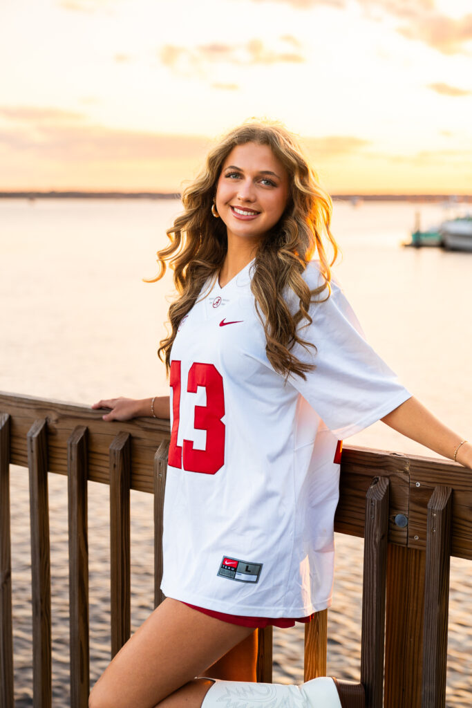 sunset senior portraits in downtown st marys waterfront